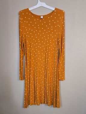 Old Navy - Mustard Orange Polka Dot Long Sleeve Swing Dress
